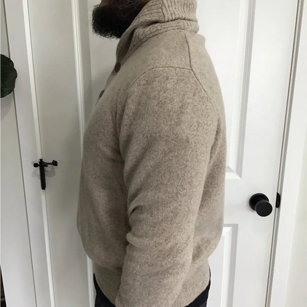 J. Crew 100% Lambswool Sweater Sz M Shawl Collar Light Brown Dad Academia Preppy